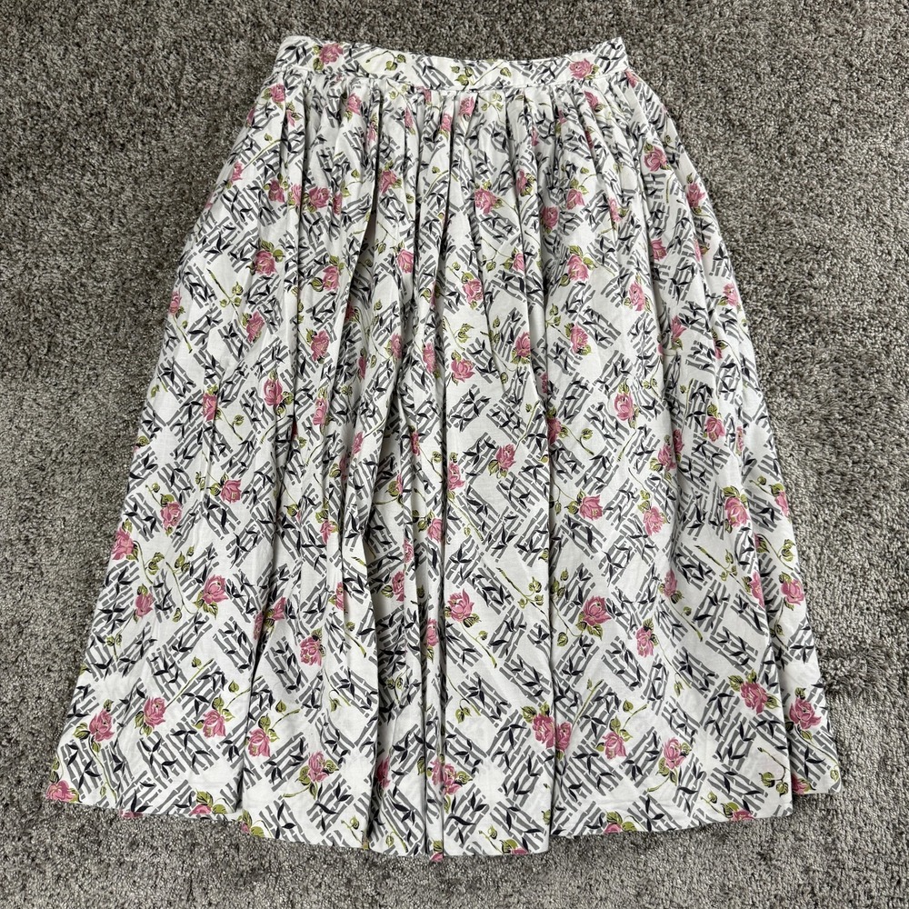 VTG Womens Floral Skirt Medium Pink Rose Cottagecore Midi‎ 60s Rockabilly PinUp